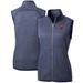 Women's Cutter & Buck Heather Navy Chicago Bears Throwback Logo Mainsail Basic Sweater Knit Fleece Full-Zip Vest