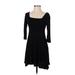 Soprano Casual Dress - A-Line Square 3/4 sleeves: Black Solid Dresses - Women's Size Small