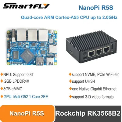 Smartfly NanoPi R5S Rockchip RK3568 SBC facades-core ARM Cortex-A55 CPU 2GB + 8GB support NVcloser