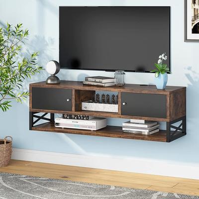Floating TV Stand with Cable Management & 2 Door Storage Cabinet, 40 Inch Wall Mounted TV Shelf