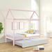 Twin Size Low Loft House Bed with Trundle, Headboard and Footboard