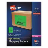 Avery High-Visibility Neon Green Shipping Labels for Laser Printers 8-1/2 x 11 Box of 100 (5940)