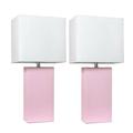 Modern Leather Table Lamps Blush Pink with White Fabric Shades - Pack of 2