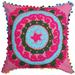 Stylo Culture Indian Couch Throw Pillow Cover 17 x 17 Pom Pom Lace Pink Blue Elegant 43x43 cm Embroidered Suzani Cotton Floral Square Cushion Cover | 1 Pc