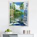 Tropical Tapestry Rippling Sea Palms and Exotic Village Scene Through Open Window Design Fabric Wall Hanging Decor for Bedroom Living Room Dorm 5 Sizes Green and Sea Blue by Ambesonne
