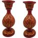 India Meets India Papier Mache Candlesticks Holder Set of 2 Candle Holder Handicraft by Awarded Indian Artisans (Red)