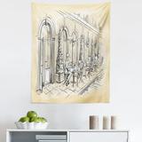 French Cafe Tapestry Outline Sketch Illustration Street City Living Traditional Paris Print Fabric Wall Hanging Decor for Bedroom Living Room Dorm 5 Sizes Champagne and Beige by Ambesonne