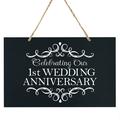 LifeSong Milestones Inspirational Celebrating Our Anniversary Wall Hanging Rope Sign 8x12 - 1st Anniversary (Black)