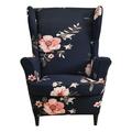 Topchances 2-Piece Stretch Printing Wing Chair Cover Wingback Armchair Slipcoversï¼ˆDark Blue Floralï¼‰