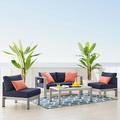 Modway Shore SunbrellaÂ® Fabric Outdoor Patio Aluminum 4 Piece Set in Silver Navy