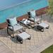 5 Piece Outdoor Patio Wicker Furniture Set Space Saving Ottoman Footstool Set with Coffee Table Light Grey