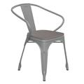 Flash Furniture Luna Commercial Grade Silver Metal Indoor-Outdoor Chair with Arms with Gray Poly Resin Wood Seat