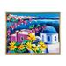 Designart Colorful Traditional Santorini Churches Among Flowers Nautical & Coastal Framed Canvas Wall Art Print