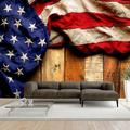 Tiptophomedecor Peel and Stick Wallpaper Wall Mural - American Flag On Wooden Background - Removable Wall Decals