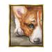 Stupell Industries Pleasant Corgi Puppy Dog Gazing Lying Down Painting Metallic Gold Floating Framed Canvas Print Wall Art Design by George Dyachenko