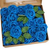 Luxtrada Foam Fake Roses Artificial Rose Flowers for DIY Wedding Party Home Decorations Blue 50PCS