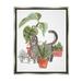 Stupell Industries Grey Cat Pet Terracotta House Plants Tropical Monstera Luster Gray Framed Floating Canvas Wall Art 16x20 by June Erica Vess