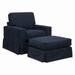 Americana Slipcovered Chair and Ottoman Set in Navy Blue Performance Fabric