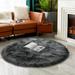 Ghouse Round Dark Grey Rug 4 feet Thick and Fluffy Faux Sheepskin Machine Washable Circle Plush Carpet Faux Sheepskin Rug for Living Room Bedroom Kids Room