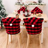 4 Pieces Christmas Chair Back Cover Christmas Chair Slipcovers Hat Buffalo Plaid Christmas Chair Back Covers Christmas Dining Chair Protector Elastic Gingham Chair Cover for Dining Room