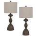 30 Inch 2 Table Lamps Resin Accent Turned Base Rustic Wood Brown Beige- Saltoro Sherpi