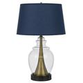 30 Inch Metal Table Lamp Glass Jar Base Blue Clear- Saltoro Sherpi