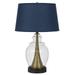 30 Inch Metal Table Lamp Glass Jar Base Blue Clear- Saltoro Sherpi