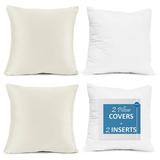 Nestl Plush 2 Pack Solid Decorative Microfiber Square Throw Pillow Cover with Throw Pillow Insert for Couch Off White 20 x 20