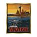 Stupell Industries Explore Maine Distant Ocean Lighthouse Beacon Travel Graphic Art Metallic Gold Floating Framed Canvas Print Wall Art Design by David Owens Illustration