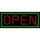 Open - Horizontal Red Letters with Green Border LED Neon Sign 10 x 24 - inches Clear Edge Cut Acrylic Backing with Dimmer - Bright and Premium built indoor LED Neon Sign for storefront.