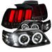 Spec-D Tuning Halo Black Projector Headlights + Sequential LED Tail Lights Red Compatible with 1999-2004 Ford Mustang Left + Right Pair Headlamps Assembly