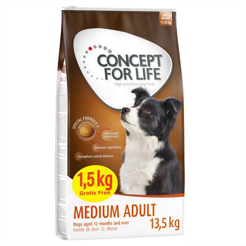 12 + 1,5 kg Medium Adult Concept for Life Hundefutter trocken