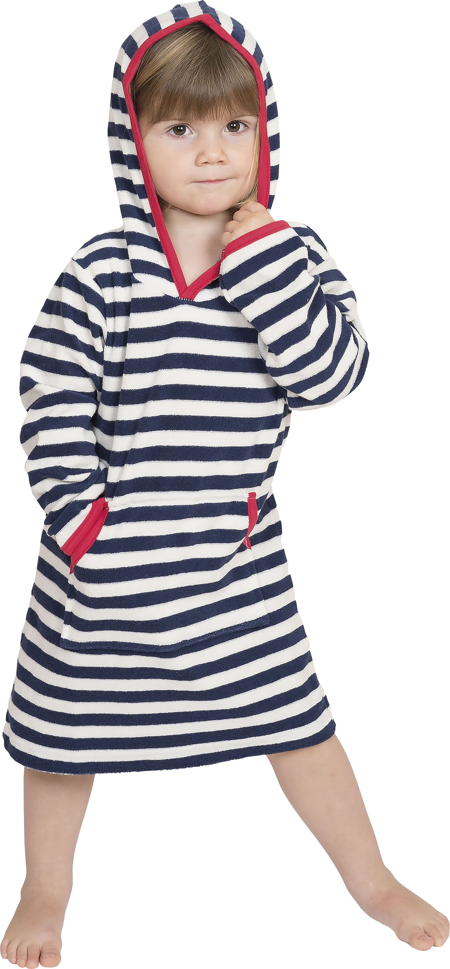 Kinderbademantel WEWO FASHION "8017, ideal für Sauna & Spa, Hotelbademantel, Morgenmantel" Gr. 92, blau (marine), 92, Leichtfrottee, Hausmäntel, für Mädchen & Jungen, Badekleid, mit Kapuze & Känguru-Tasche Image