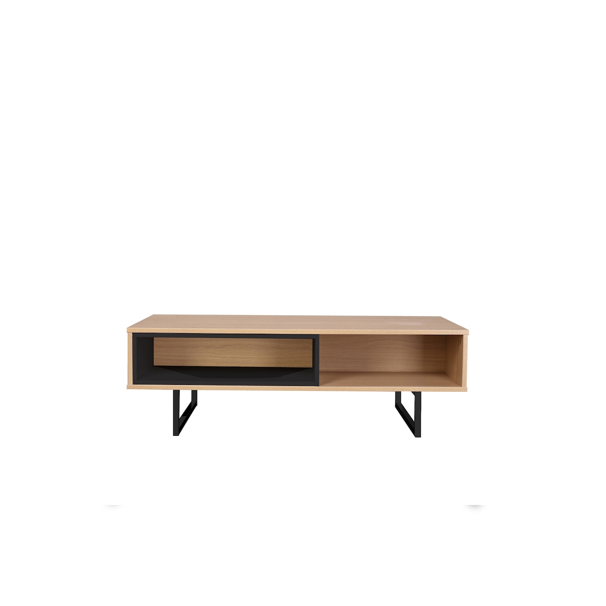 SIT Möbel SIT Lowboard / Couchtisch |2 offene Fächer | MDF mit Eiche Holzoptik natur | Gestell Metall schwarz | B110xT55xH38cm | 19000-32 | Serie COUCHTISCH Image
