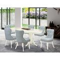 One Allium Way® 5E618C6350204B6DA95B362B7E3892E3-A Modern Set Of 4 Amazing Kitchen Chairs Fabric Baby Blue Fantastic Mid-Century Dining Table w/ Linen White Color Wood/Upholstered | Wayfair