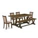 Rosalind Wheeler 6-PC Dining Table Set- A Table w/ Kitchen Bench & 4 Linen Fabric Dining Chairs w/ Stylish Back Wood/Upholstered in Brown | Wayfair