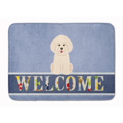 East Urban Home Bichon Frise Welcome Bath Rug Microfiber in Gray | 27 H x 19 W in | Wayfair 21BF8467B9B744BBBEFAA9B8472076BE