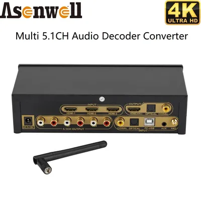 Décodeur audio 5.1CH Bluetooth 5.0 4K60Hz HDMI 2.0 Switcher 3 en 1 Sortie Convertisseur de coque