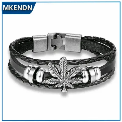 MKENDN – Bracelets en cuir véritable tressé pour hommes et femmes Vintage ancre fait à la main