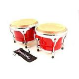 BONGOS 8 +9 inch RED WOOD DUAL DRUMS SET WORLD LATIN Percussion NEW