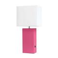 Modern Leather Table Lamp with USB & White Fabric Shade Hot Pink