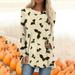 HHei_K Long Sleeve Shirts For Women DressyWomen s Fashion Casual T-shirt Gradient Halloween Print Long Sleeve Round Neck Medium Long Top