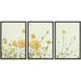 wall26 - 3 Panel Framed Canvas Wall Art - Yellow Wild Flowers - Giclee Print Gallery Wrap Modern Home Art Ready to Hang - 24 x36 x3 Black