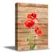 Awkward Styles Red Poppy Wood Canvas Natural Beautiful Wall Prints Wooden Flower View Art Red Flower Decor Poppy Canvas Home Wall Art