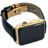 24K Gold 42MM Iwatch Series 2 Stainless Steel Black Band Deploy Buckle