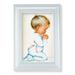 Hirten 5 1/2 x 7 Pearlized White Frame with 4 x 6 Praying Boy Print Wall Art Print Religious Plaque Picture Image | Pearlized Fluted White Frame with Beaded Lip