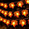 2PCS Fall Garland with Lights Fall Maple Leaves Lights String Indoor Outdoor Fall Thanksgiving Decoration for Home Party Window Door Fireplace Stairs
