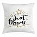 Sweet Dreams Throw Pillow Cushion Cover Hand Written Style Typography with Doodle Stars Positive Phrase Decorative Square Accent Pillow Case 16 X 16 Inches Pale Coffee and Black by Ambesonne