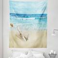 Beach Tapestry Aquatic Scenery of Ocean Waves and Message Bottle on Sands Summer Marine Fabric Wall Hanging Decor for Bedroom Living Room Dorm 5 Sizes Deep Sky Blue and Ecru by Ambesonne
