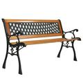 Tcbosik 49 Iron Garden Bench Patio Porch Chair Hardwood Loveseat Black & Natural